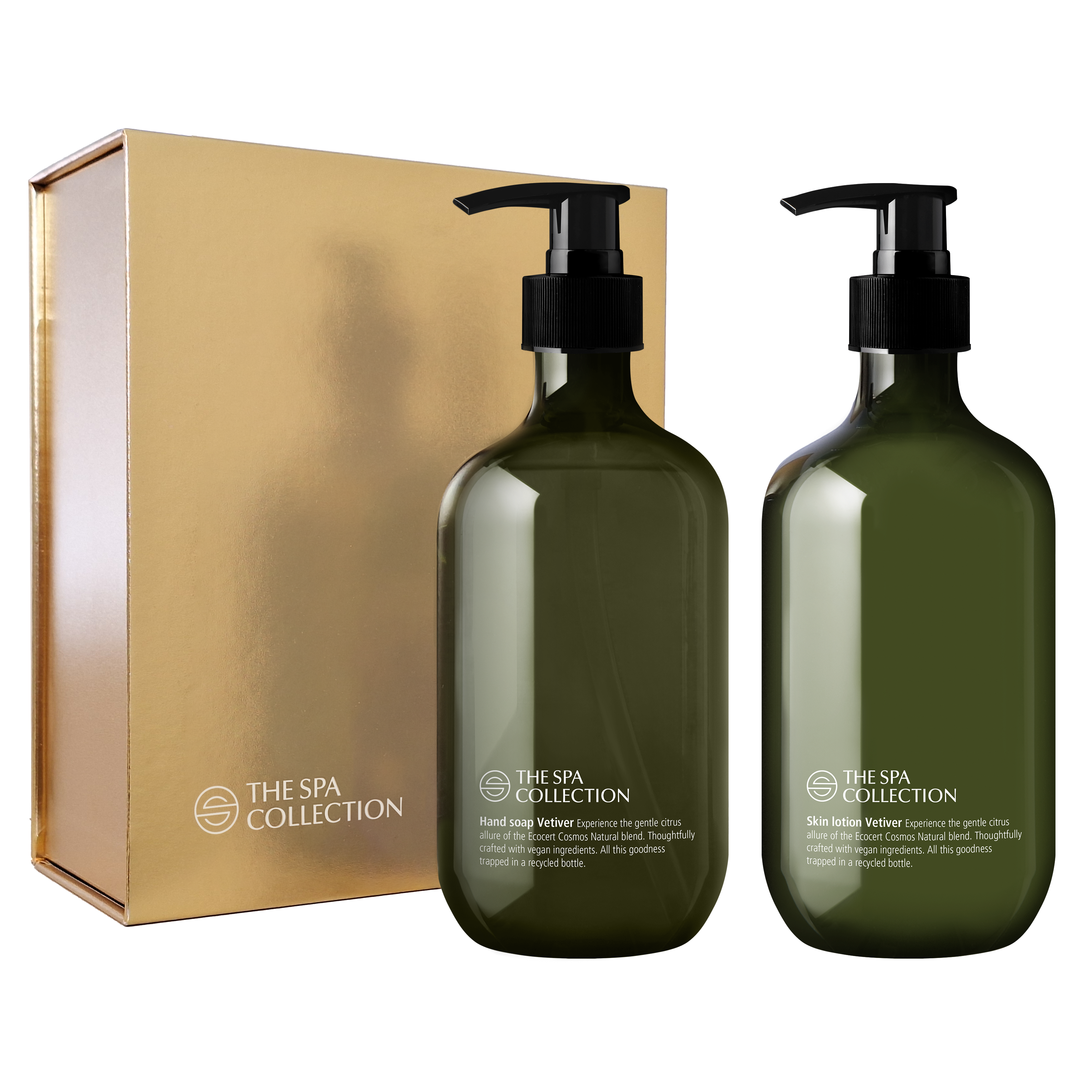 Goldenes Handpflege-Geschenkset - Seife & Lotion - 2 x 475 ml - Vetiver - Ecocert Cosmos Natural